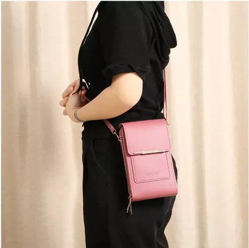 Bolso Billetera Porta Celular con Visor Táctil en cuero sintético de alta calidad