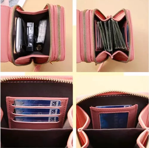 Bolso cruzado para celular con múltiples compartimentos y correa ajustable