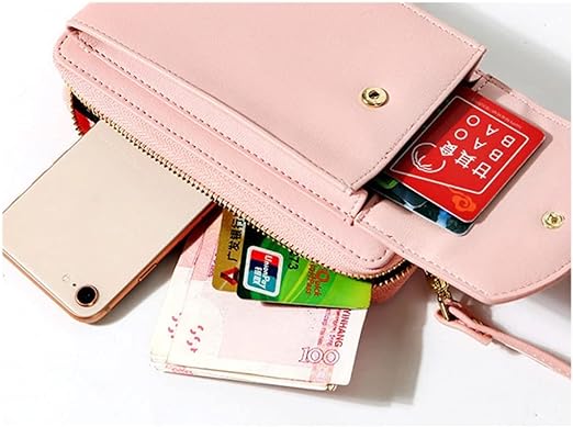Bolso Lujo Porta Celular Multifunción hecho de cuero sintético, con varios compartimentos y bolsillo antirrobo.