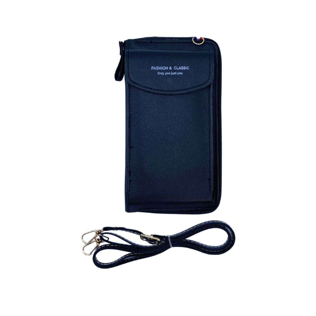 Bolso Lujo Porta Celular Multifunción hecho de cuero sintético, con varios compartimentos y bolsillo antirrobo.