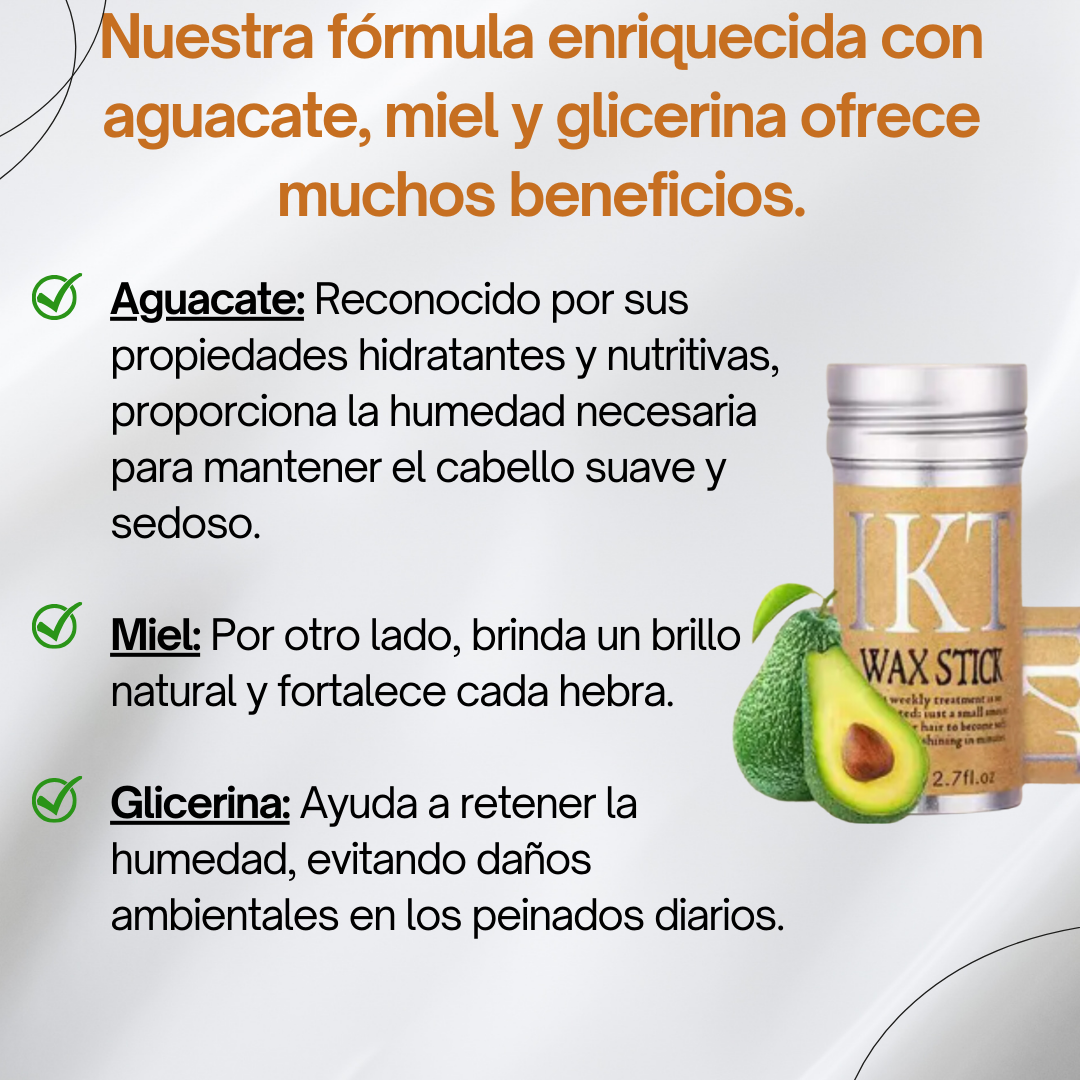 Cera Capilar Profesional para Cabello sin Frizz | Hidratación y Estilo | Productos para el Cabello. Envase de cera capilar con ingredientes naturales como aguacate y miel, para un cuidado completo del cabello.