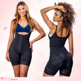 Faja moldeadora de alta compresión color negro, con tecnología Powernet y Lycra Nylon, ideal para reducir tallas y postoperatorio.