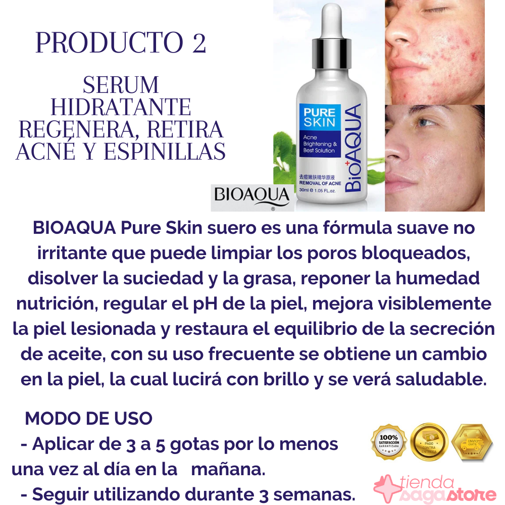 Imagen de una mujer sonriendo con piel clara después de usar el KIT ANTI ACNE BIOAQUA. Incluye Crema Espuma Limpiadora, Sérum Hidratante, Crema Anti Acne y Mascarilla Suavizante para tratamiento eficaz del acné.