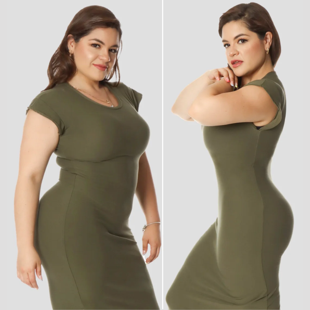 Mujer usando la Faja Reductora FeelinGirl color negro, mostrando cintura definida y silueta estilizada
