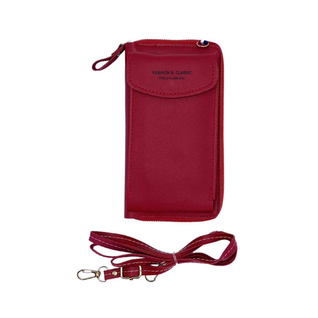 Bolso Lujo Porta Celular Multifunción hecho de cuero sintético, con varios compartimentos y bolsillo antirrobo.