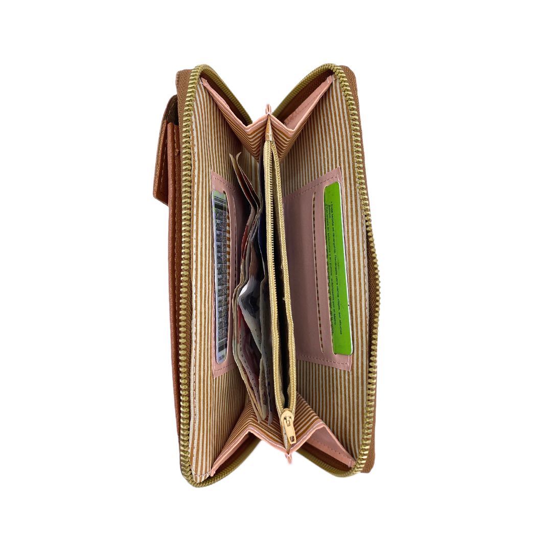 Bolso Lujo Porta Celular Multifunción hecho de cuero sintético, con varios compartimentos y bolsillo antirrobo.