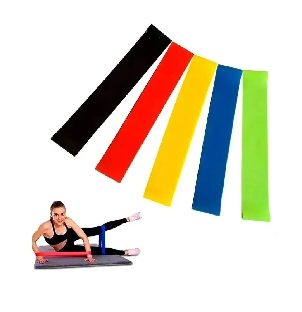 Kit 5 Bandas Elásticas para Yoga y Fisioterapia - ¡Entrena en Casa! Ideal para ejercicios de resistencia y entrenamiento en casa.